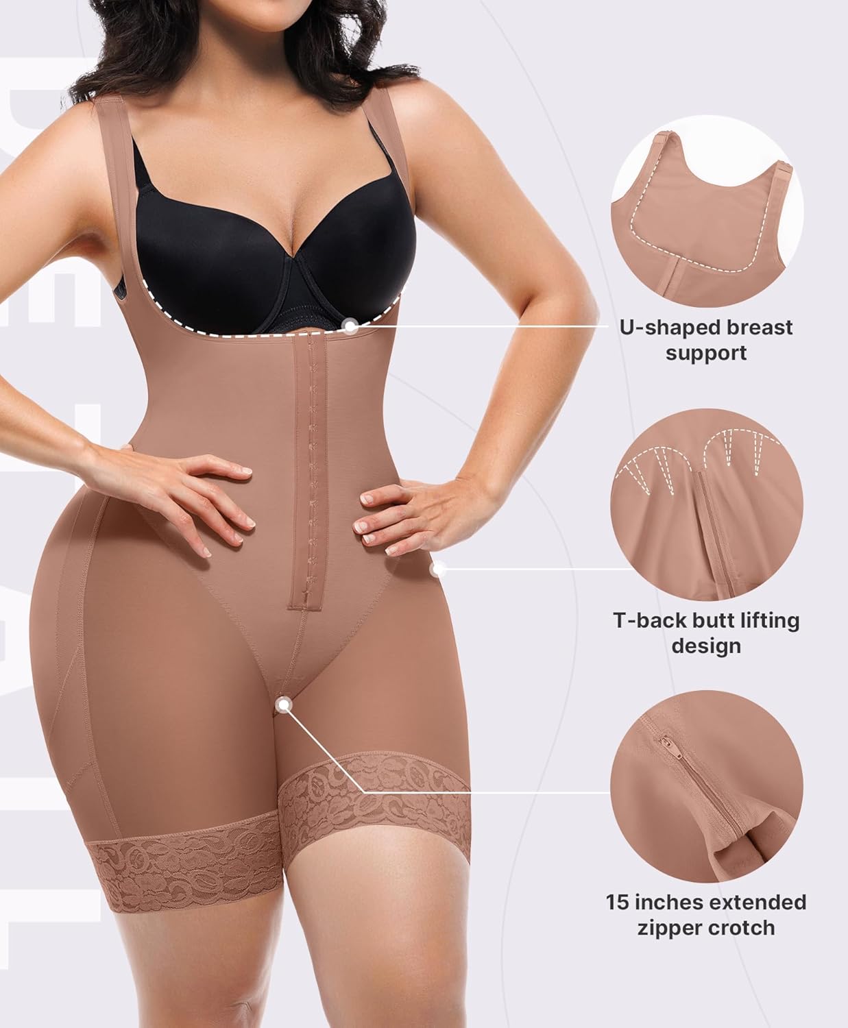 SHAPELLX Fajas Colombianas Shapewear for Women Tummy Control Post Partum Faja Body Shaper Butt Lifting with Zipper Crotch - Image 4