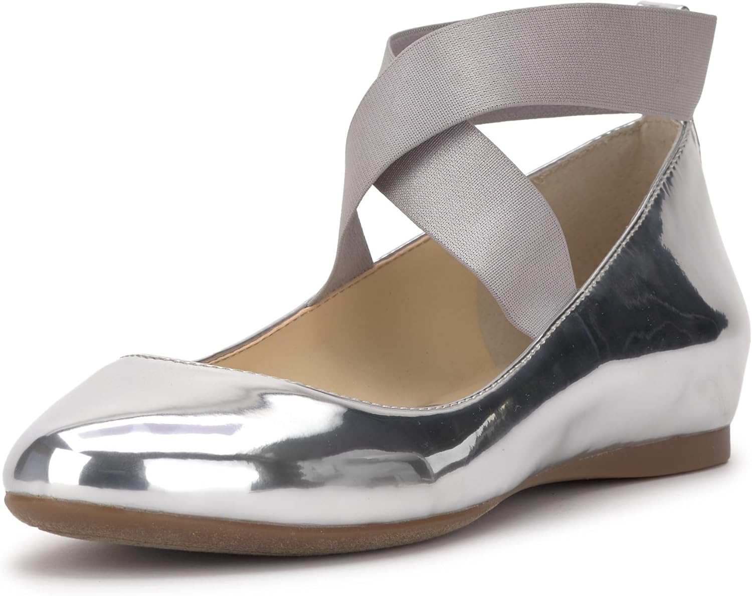 Jessica Simpson Women’s Mandayss Criss-Cross Ankle Ballet Flats with Straps, Silver, 8
