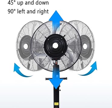 Oscillating Misting Fan, Floor Fan with 42L Water Tank, Outdoor Fan Industrial Fan Pedestal Fan With universal pulley, Water Mist Cooling Spray Fan, 3 Speeds; Oscillation Fan---90/45(Adjustable,750m