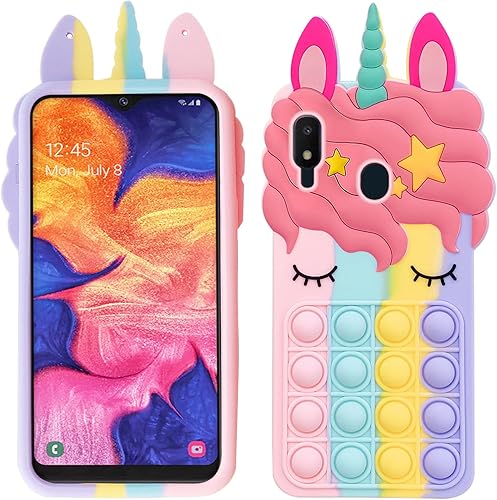 Miniatura 9 de nancheng Funda para teléfono Galaxy A21 con correa, juguetes para aliviar el estrés Push Pop Bubble 3D Cartoon Funny Kawaii Funda de silicona para