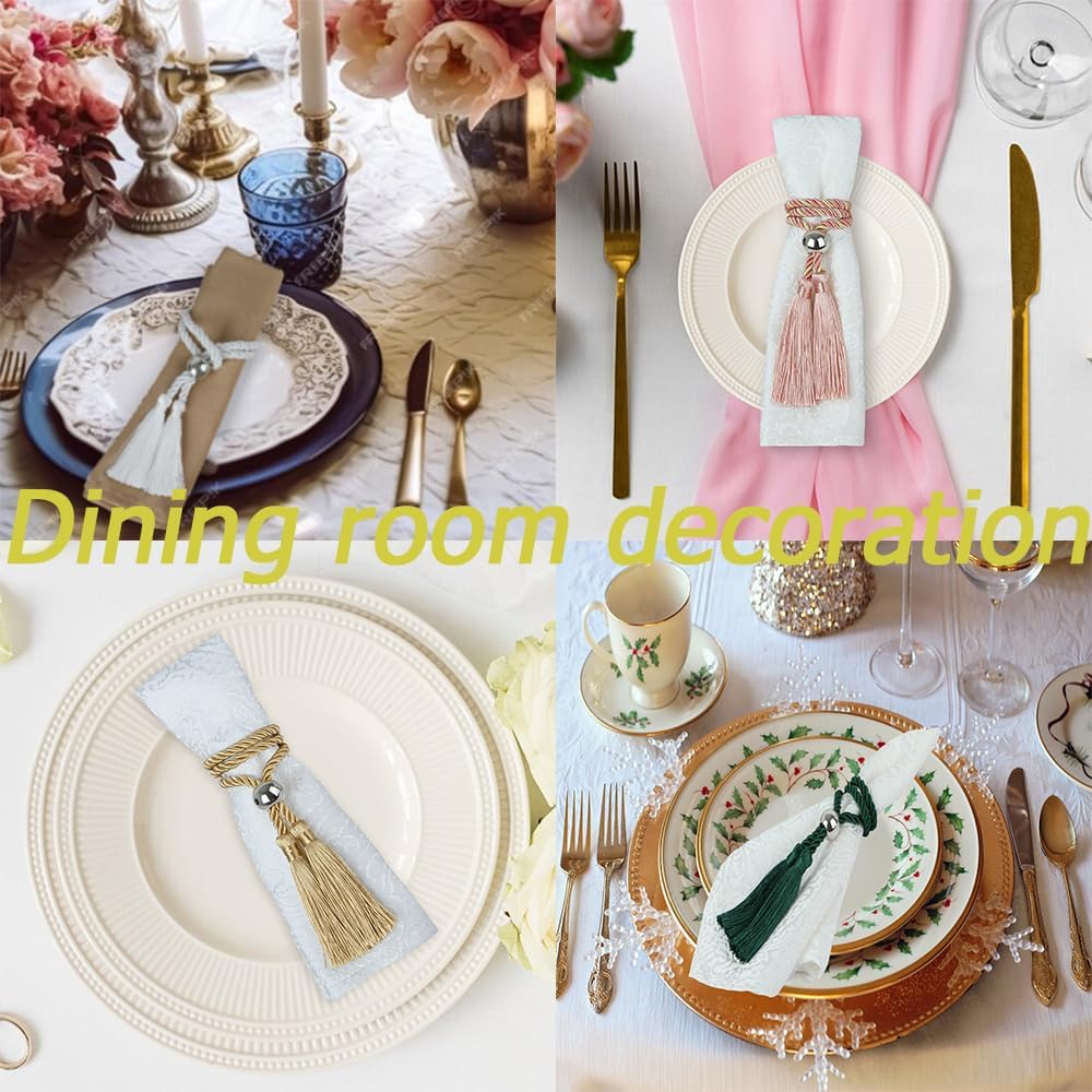 BEL AVENIR 6 Set Napkin Rings with Tassels, Napkin Ring Holder