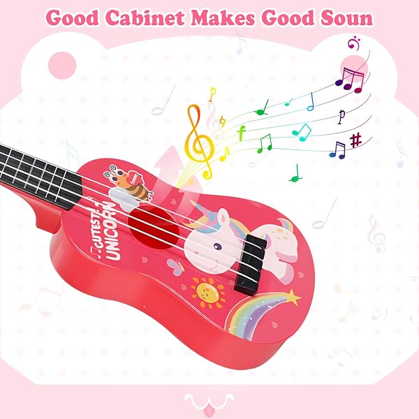 JurciCat 42cm Chitarra per Bambini e Ragazzi - Ukulele con 4 Corde Regolabili, Giocattolo Musicale per Principianti - 4