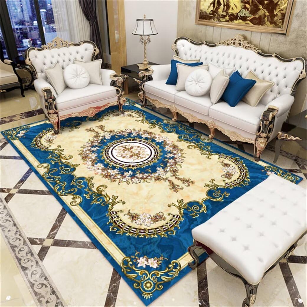 Tapis salon 200x200cm bleu arc en ciel vintage pour chambre ado et gamer