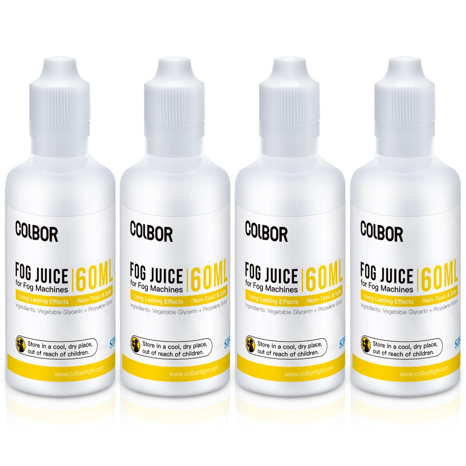 COLBOR Kit Liquido per Macchina del Fumo 60 ML*4, Liquido per Macchina di Nebbia ad Alta Densità a Base di Glicerina Vegetale Inodore Certificato SDS per Feste, Bar, Halloween, Cosplay