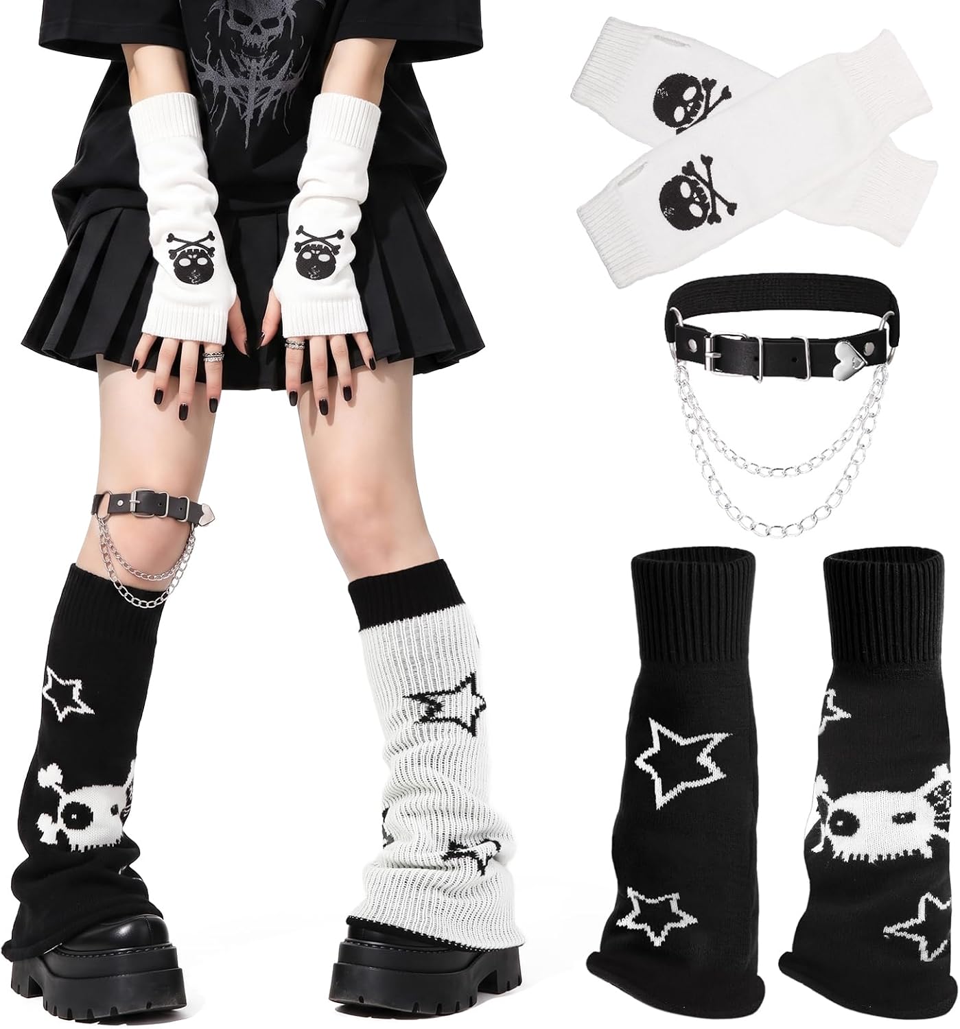 Leg and Arm Warmers Set for Girls with Leg Harness Belt Cute