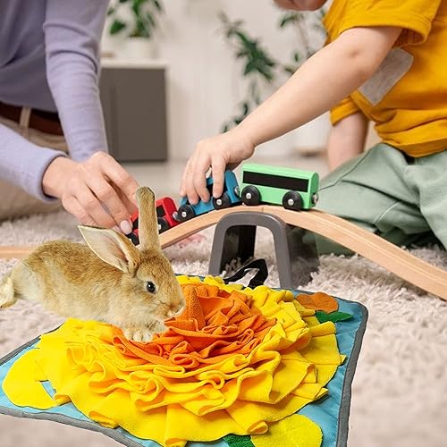 Miniatura 2 de kathson Tapete de forraje de conejo con mango fijable de 20 x 20 pulgadas, lavable de forro polar para mascotas, dispensador de golosinas para