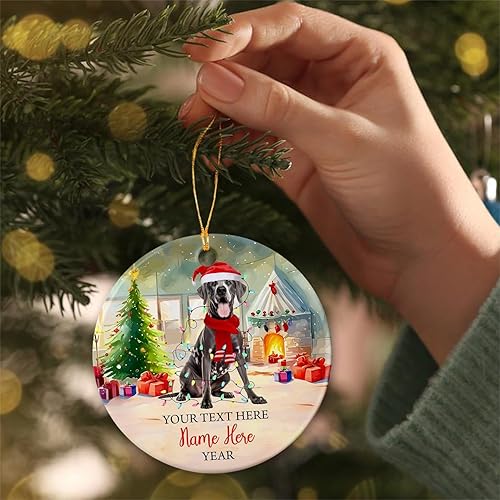 Vista 14 de Rottweiler - Adorno de cerámica personalizado para perro de Papá Noel, nombre y texto personalizados para mascotas, feliz para los amantes