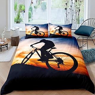 Mountain Bike Duvet Cover Extreme Sport Theme Bedding Set for Kids Boys Girls Cool 3D Dirt Bike Decor Comforter Cover Bicycle Rider Bedspread Cover Bedroom Collection 3Pcs Full Size