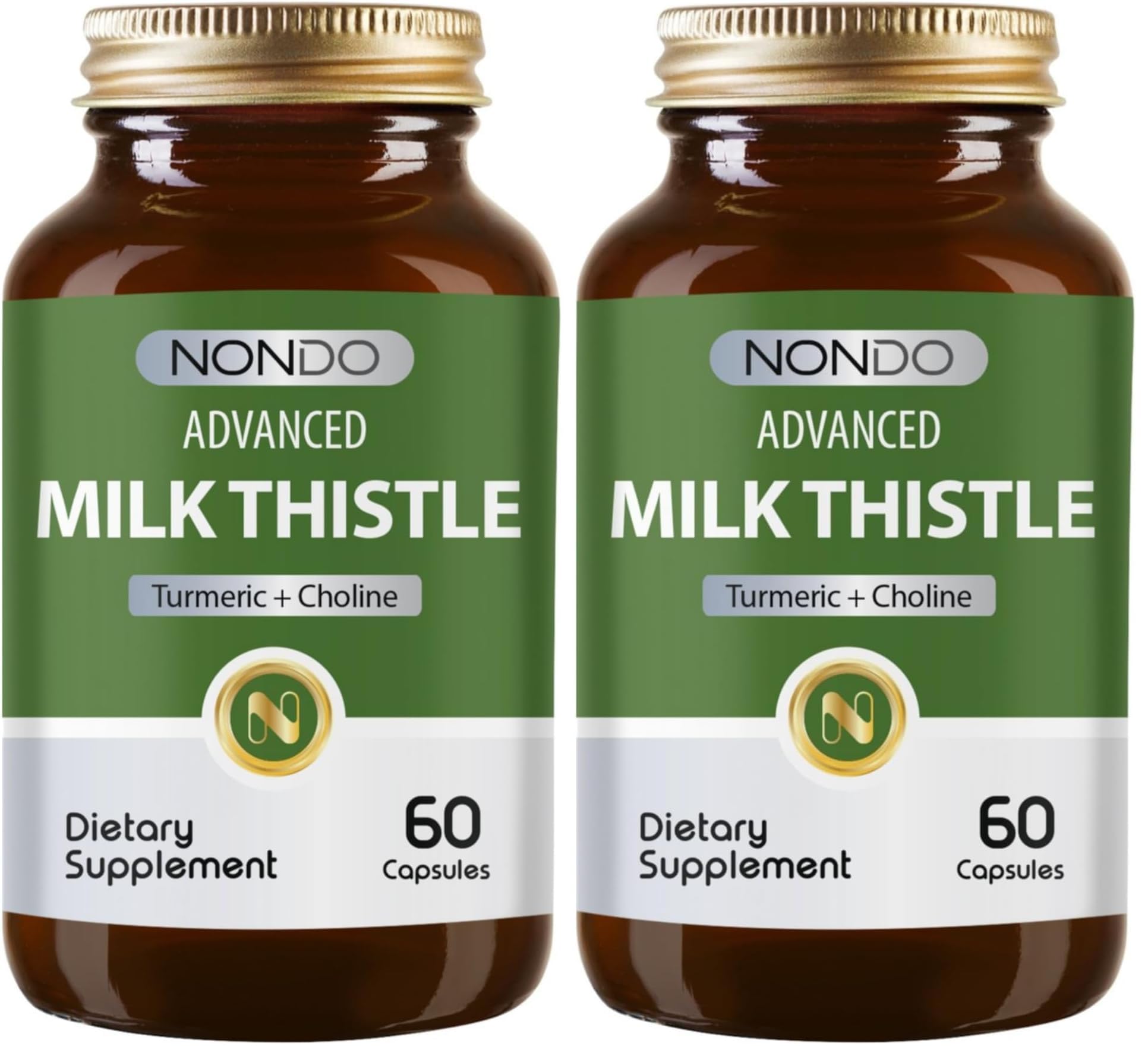 Nondo Milk Thistle 60 Kapsül (Deve Dikeni Enginar Slibin Kolin Karahindiba Zerdeçal Magnezyum) (2 paketi)