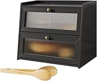 Vista 5 de Panera de bambú grande de doble capa para encimera de cocina, contenedor de almacenamiento de pan de gran capacidad de madera con soporte para pan