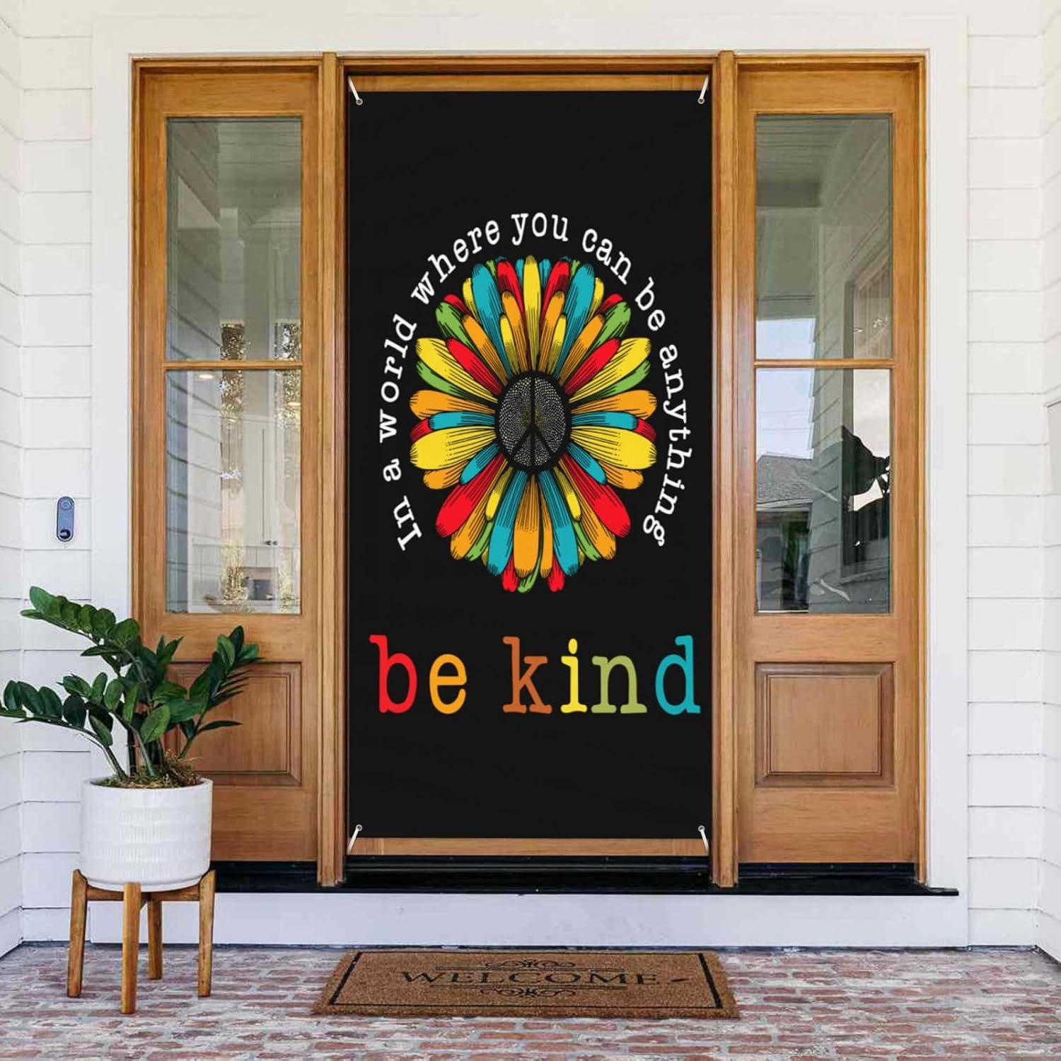 Peace Be Kind Door Cover Banner Decoration Backdrop Porch Sign For Holiday Party Indoor Outdoor Décor