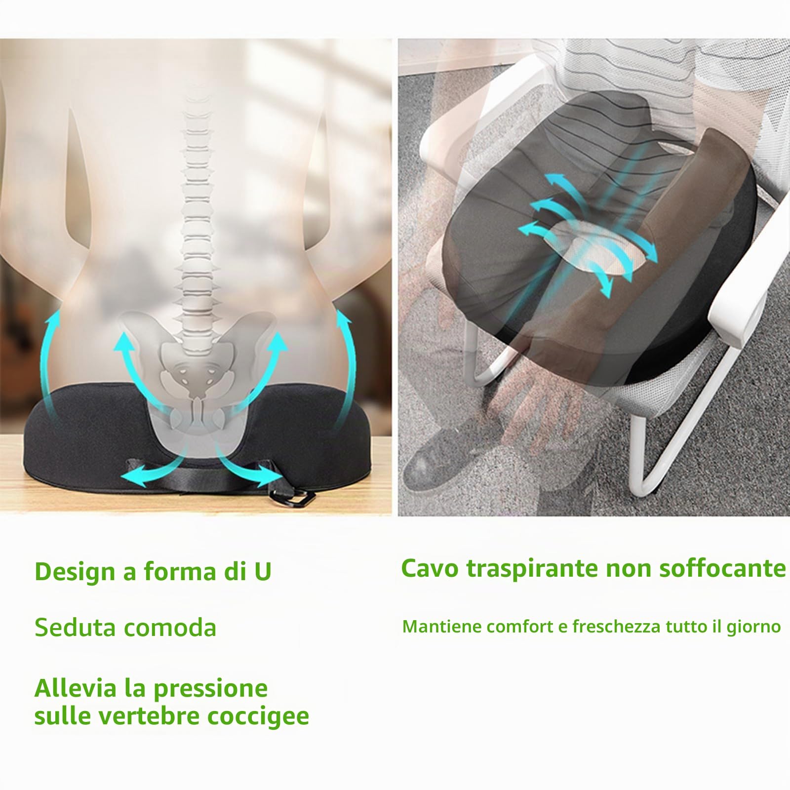 Cuscino a ciambella Cuscino per sedile per prostata, sciatica, pavimento pelvico, piaghe da decubito, gravidanza, recupero post-partum dolore sollievo dalla pressione cuscino per sedia in memory foam