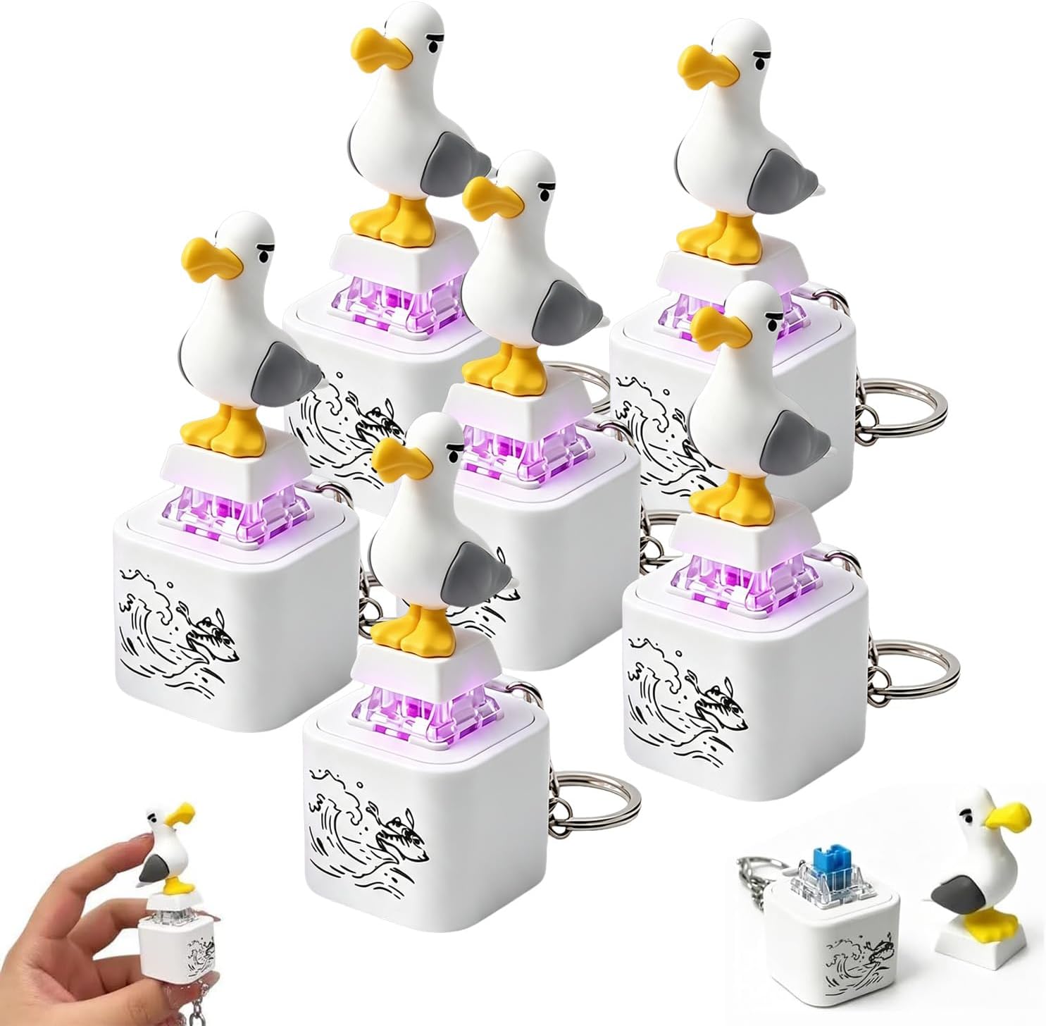 Rugwun Seagull Mine Button Keychain, Rechargeable Clicker with LED Light
