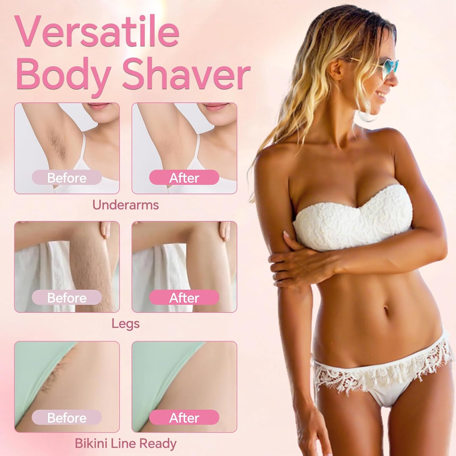 RUIM Bikini Trimmer for Women, 2-in-1 Electric Razor & Pubic Hair Remover - Painless for Sensitive Skin, IPX6 Waterproof, Cordless & USB Rechargeable for Travel, Gift for Her (Purple) - Image 7