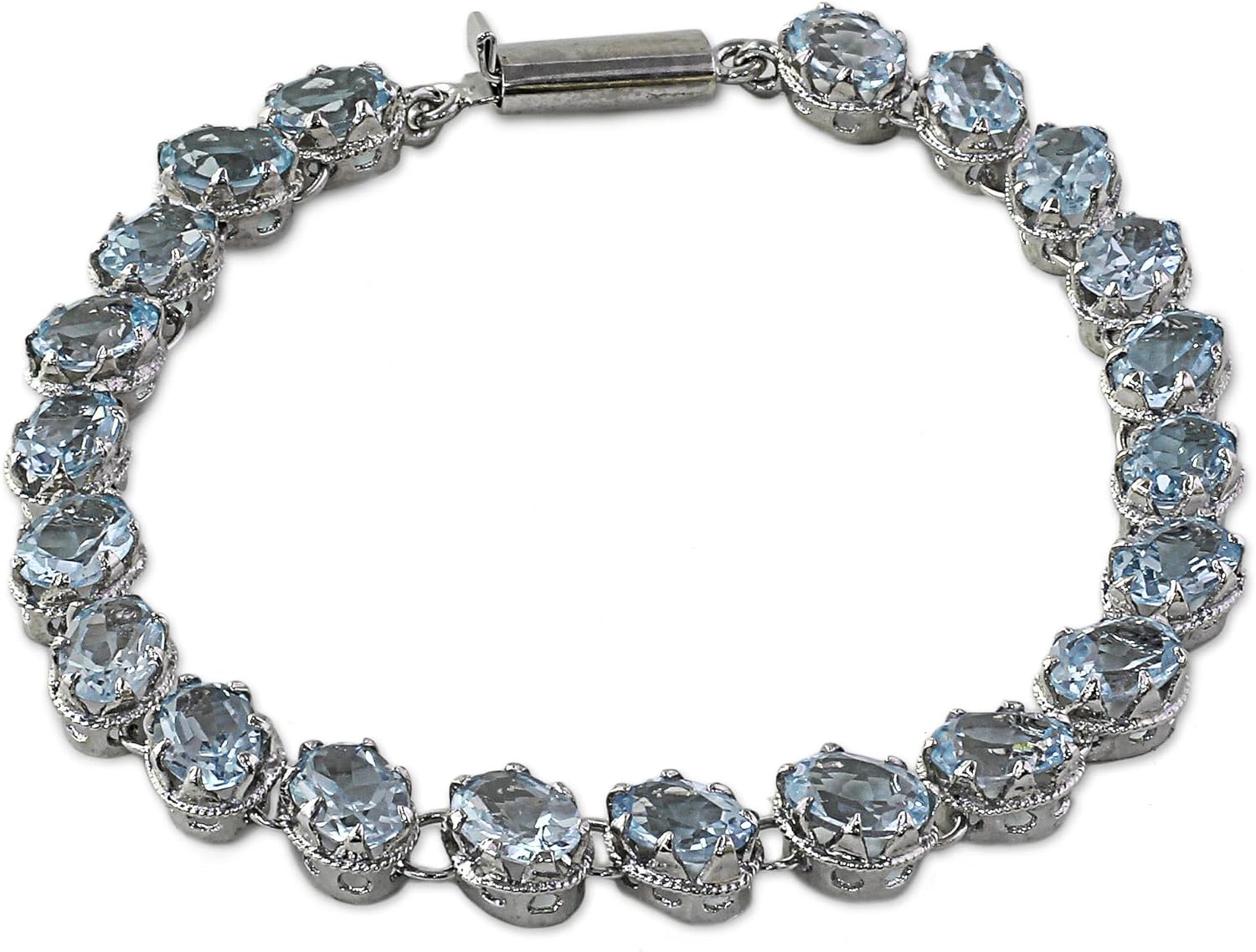 NOVICA Artisan Handmade Topaz Tennis Bracelet Sterling Silver Link Blue from India Rhodium Plated Style Birthstone [7 in L x 0.3 in W] ' Sparkling Blue River'