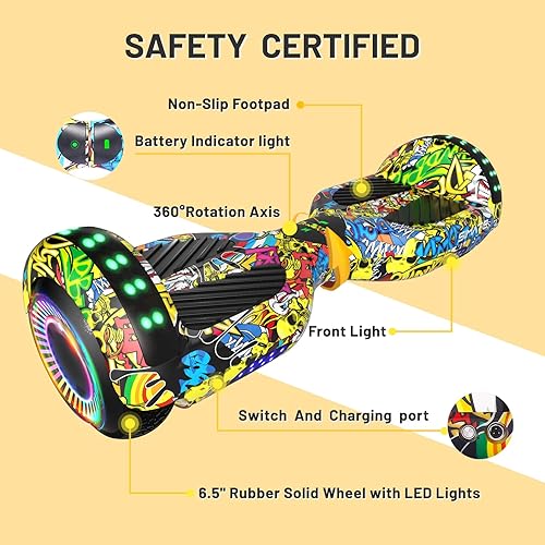 Miniatura 5 de SIMATE Hoverboard - Aeropatineta Bluetooth todo terreno con luces LED y control de aplicación, regalos para niños, adultos, niñas, niños, para todas
