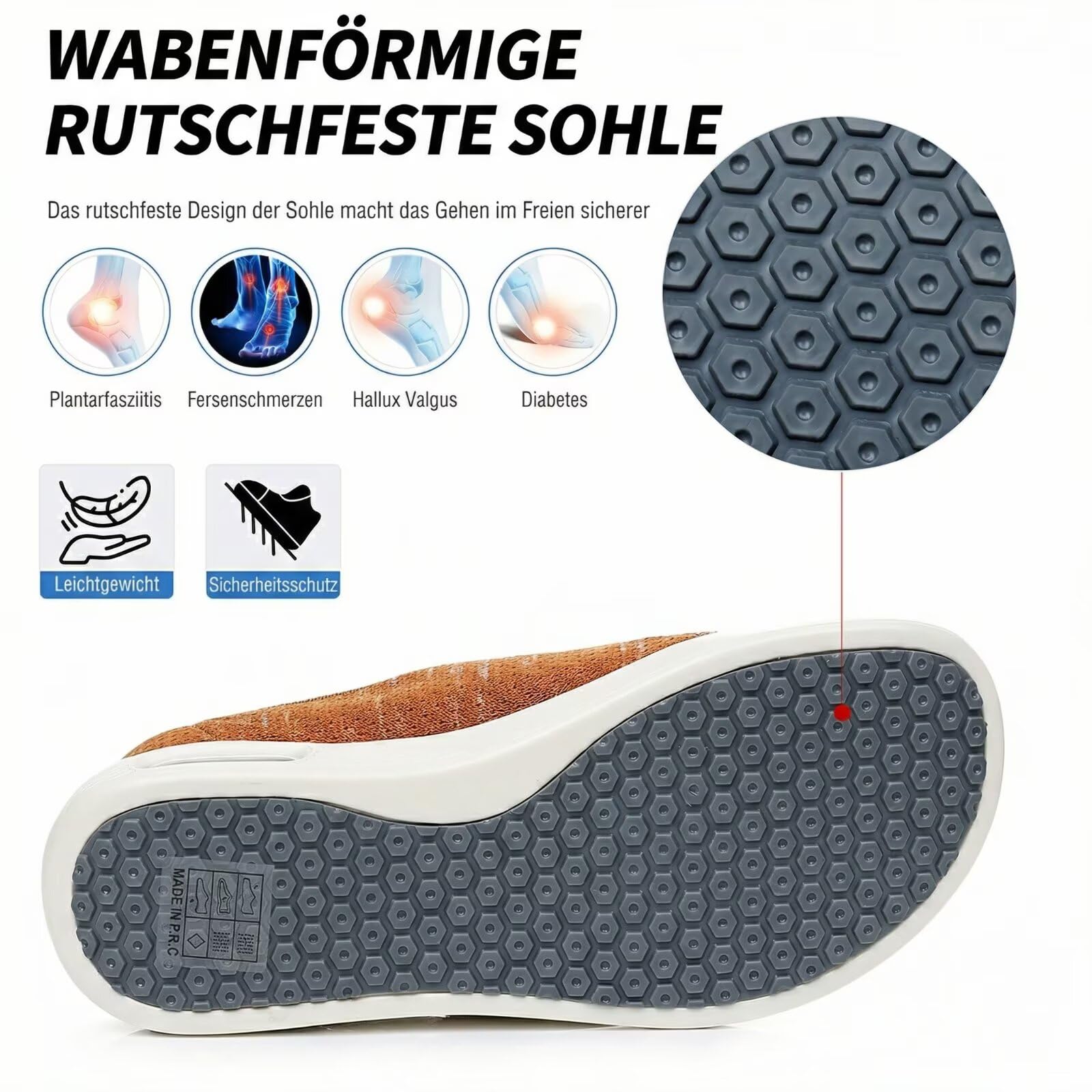 VibeCraft Diabetiker Schuhe Herren Damen Extra Weit mit Klettverschluss Orthopädische Komfortschuhe für Geschwollene Füße Leichte & rutschfeste Sohle