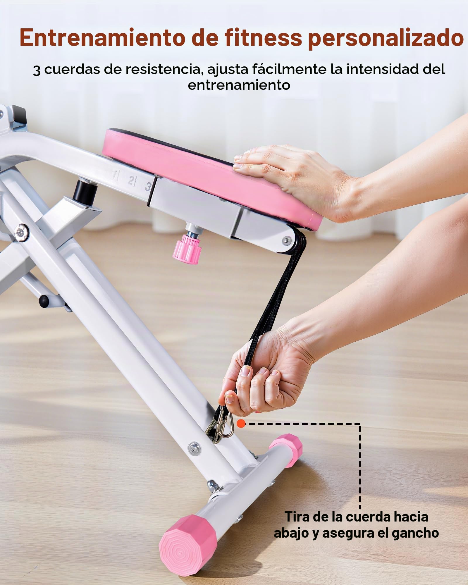 VEVOR Máquina de Sentadillas para Sentadillas Profundas, Plegable, con Asiento Ajustable en 5 Niveles, Equipo de Entrenamiento en Casa para Glúteos y Piernas, Blanco y Rosa, 900 x 580 x 1120 mm