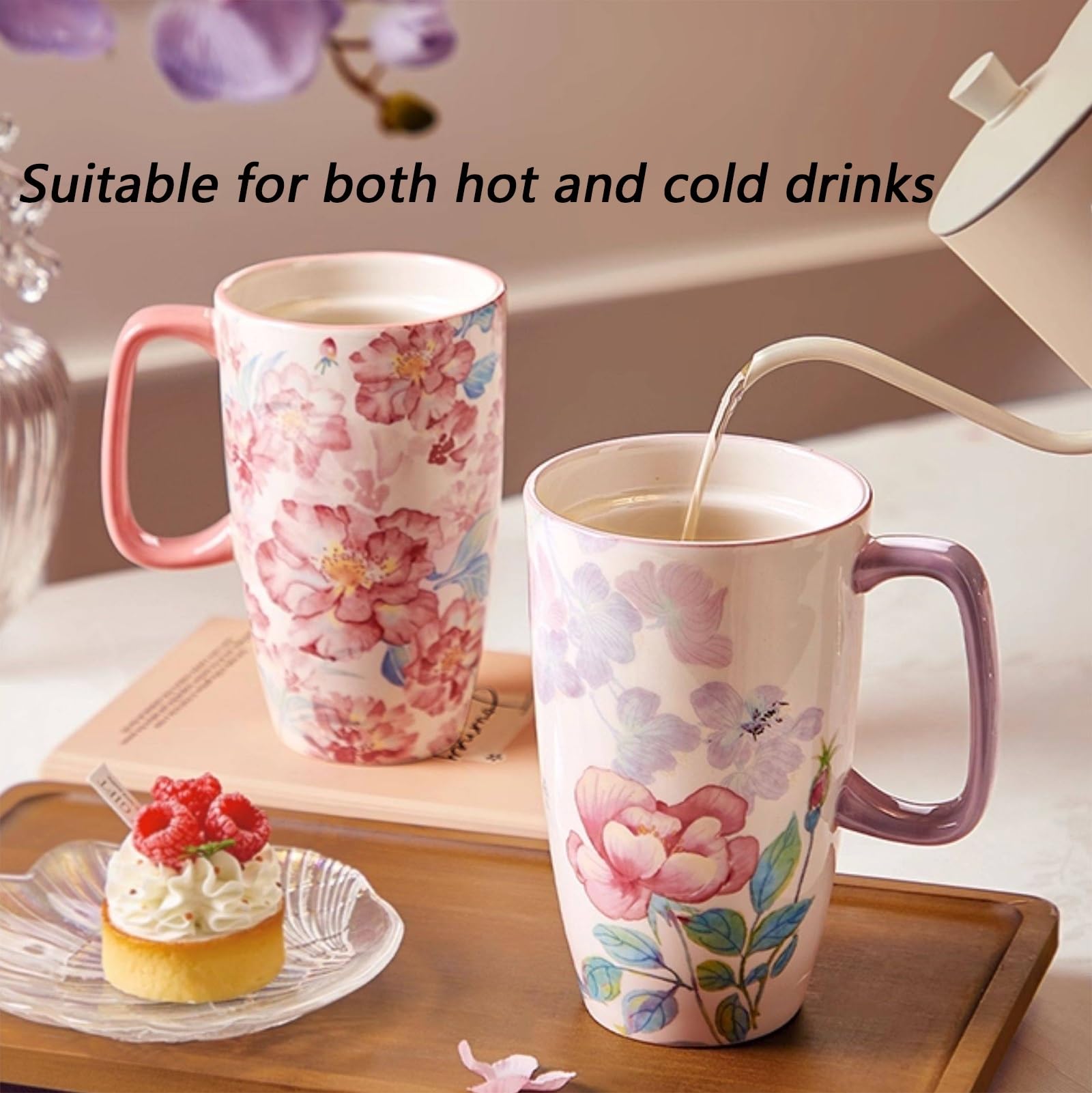 600ml / 20oz, Kaffeetasse mit Deckel, Partybecher, Stilvoll und Elegant, mit Hitzebeständigem Griff, Ideal für Zuhause, Büro und Den Alltag(White)
