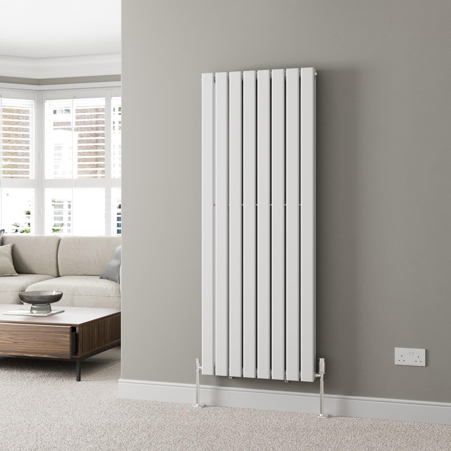 DuraTherm® 1600 x 608mm White Vertical Designer Radiator Double Column Flat Panel Modern Central Heating Panels Bathroom Radiators