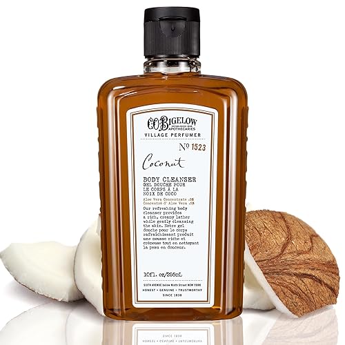 C.O. Bigelow Coconut Body Wash, Village Perfumer Gel de baño hidratante con aloe vera, 10 onzas líquidas