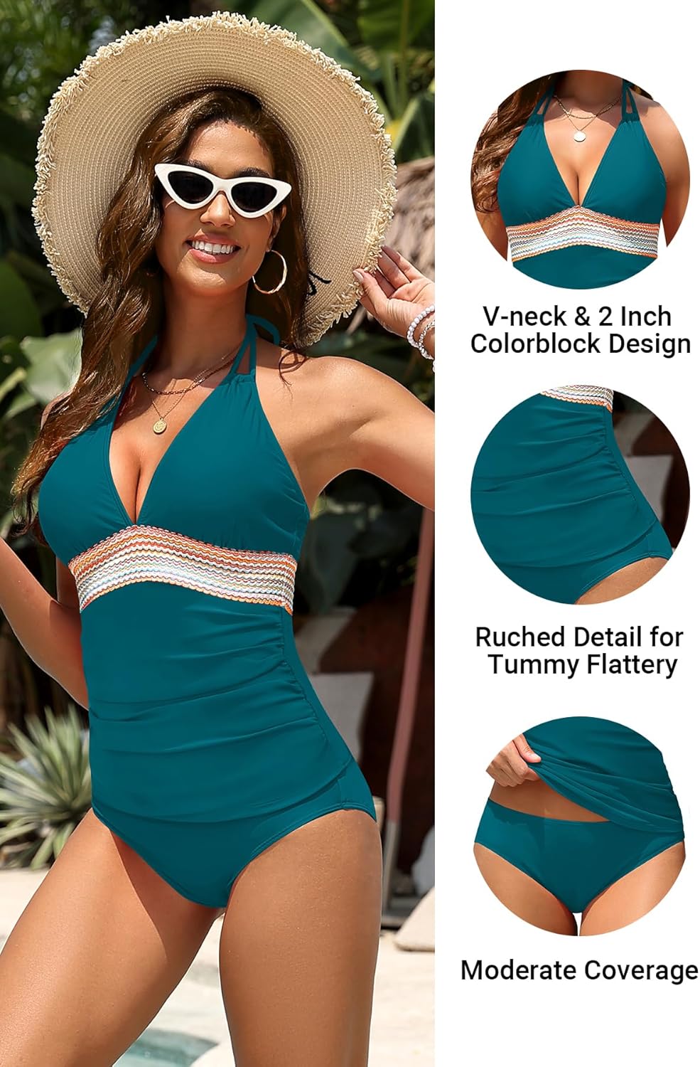 Women Tummy Control Tankini Swimsuit - Halter Swimsuit Two Piece Bathing Suit Color Block 2025 Swimwear - Image 5