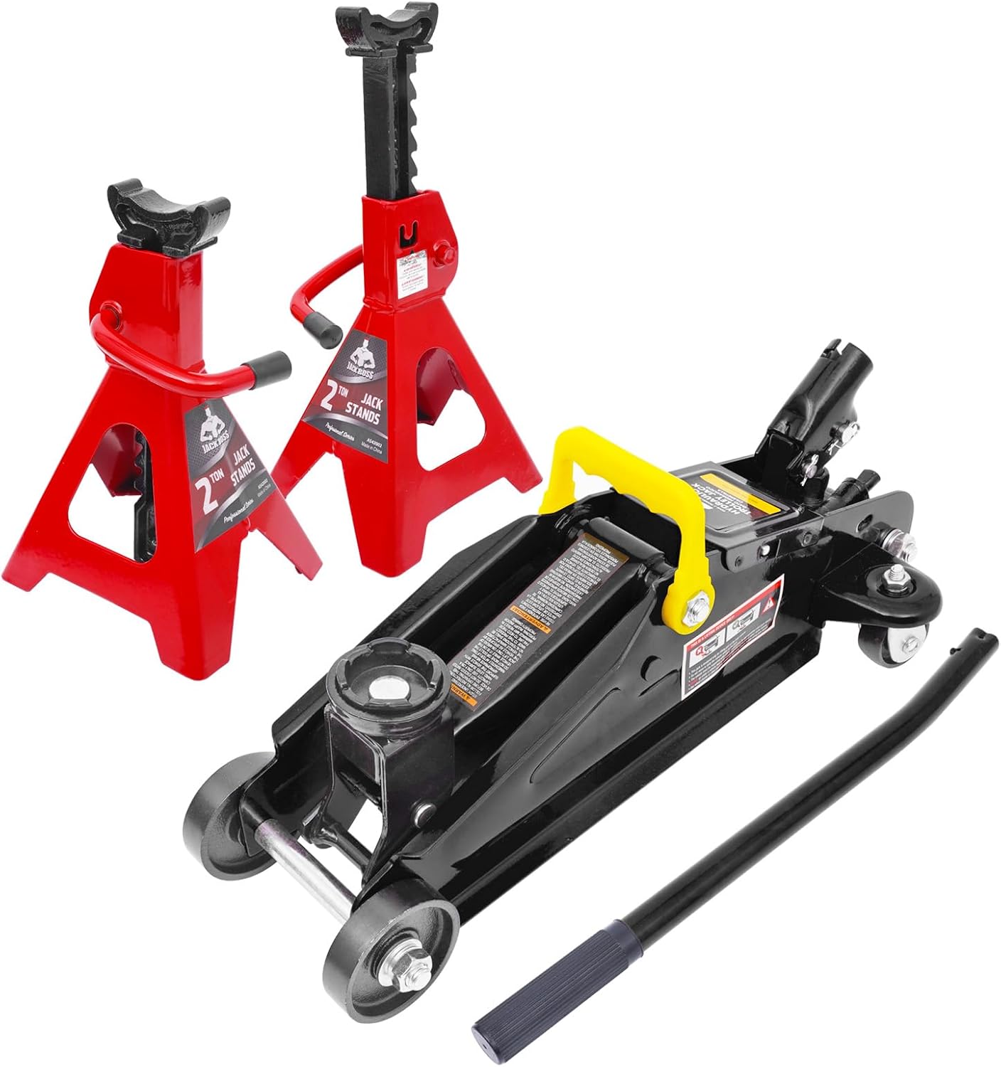 2T Hydraulic Floor Jack Combo with Two Jack Stands, 4000 lbs Capacity Trolley Service Jack Combo Red and Black