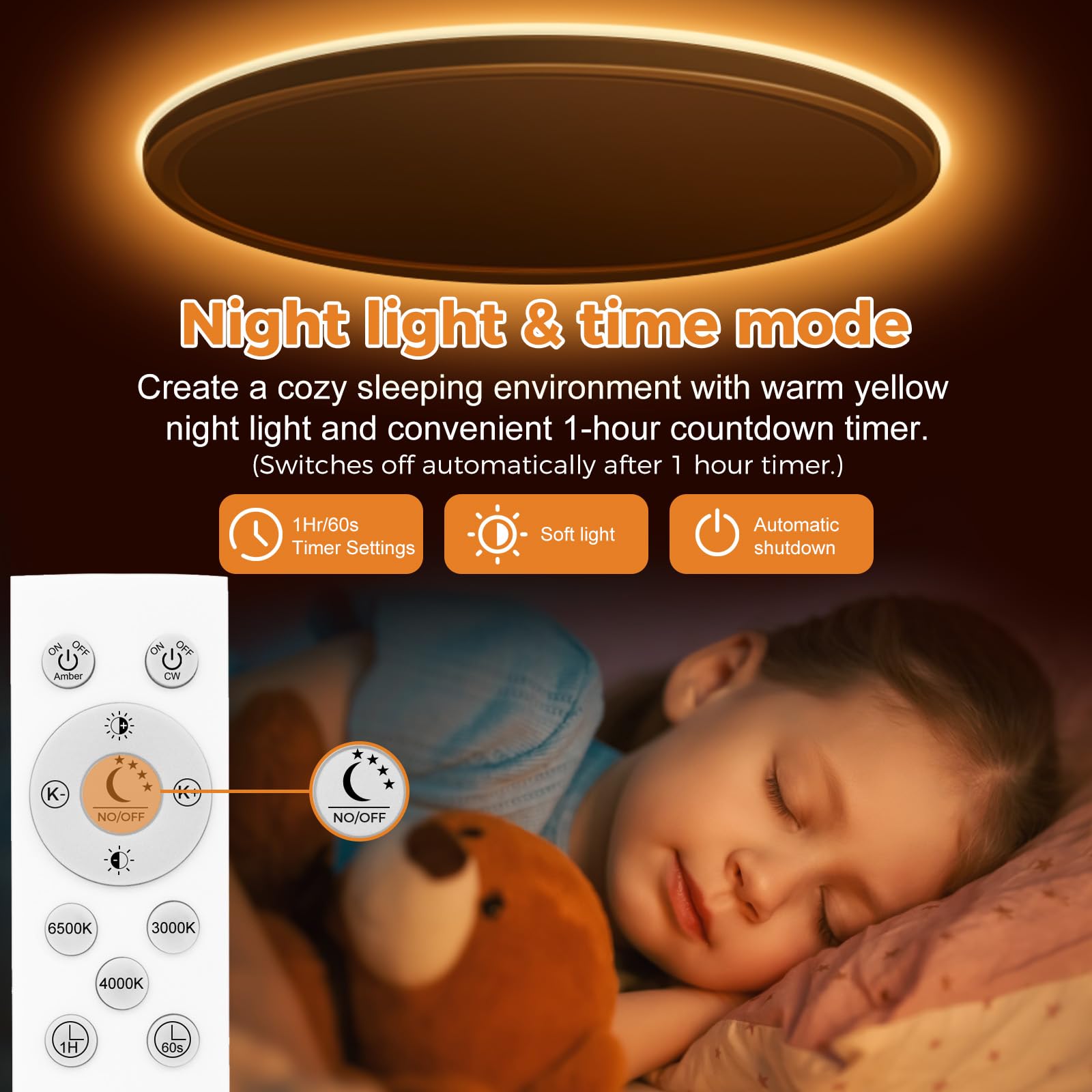 slochi 40 CM Plafoniera LED Soffitto Dimmerabile, 36W 4200LM Lampada led soffitto con Telecomando, Luce Notturna 1800k, 3000-6500K che cambia colore Per Soggiorno Camerette letto Cucina Bagno, Bianco