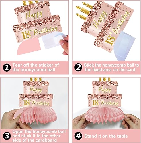 Miniatura 6 de Centros de mesa de cumpleaños de 18 años de color rosa dorado rosa para niña, 9 piezas de oro rosa para cumpleaños de 18 años, suministros de