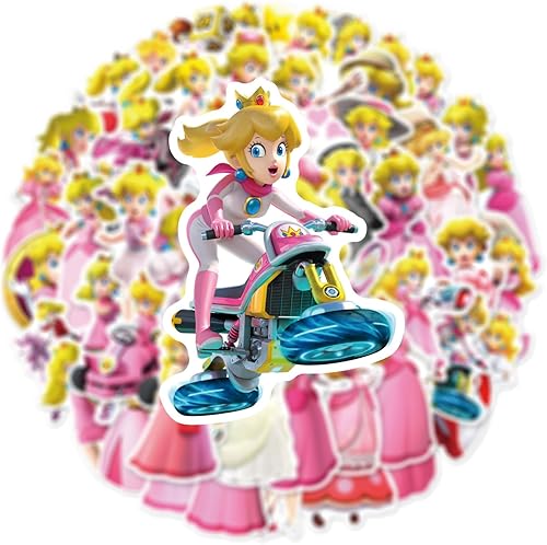 Miniatura 7 de 50 calcomanías de dibujos animados de princesa melocotón para niños y adolescentes, calcomanías de personajes de juegos, calcomanías de vinilo