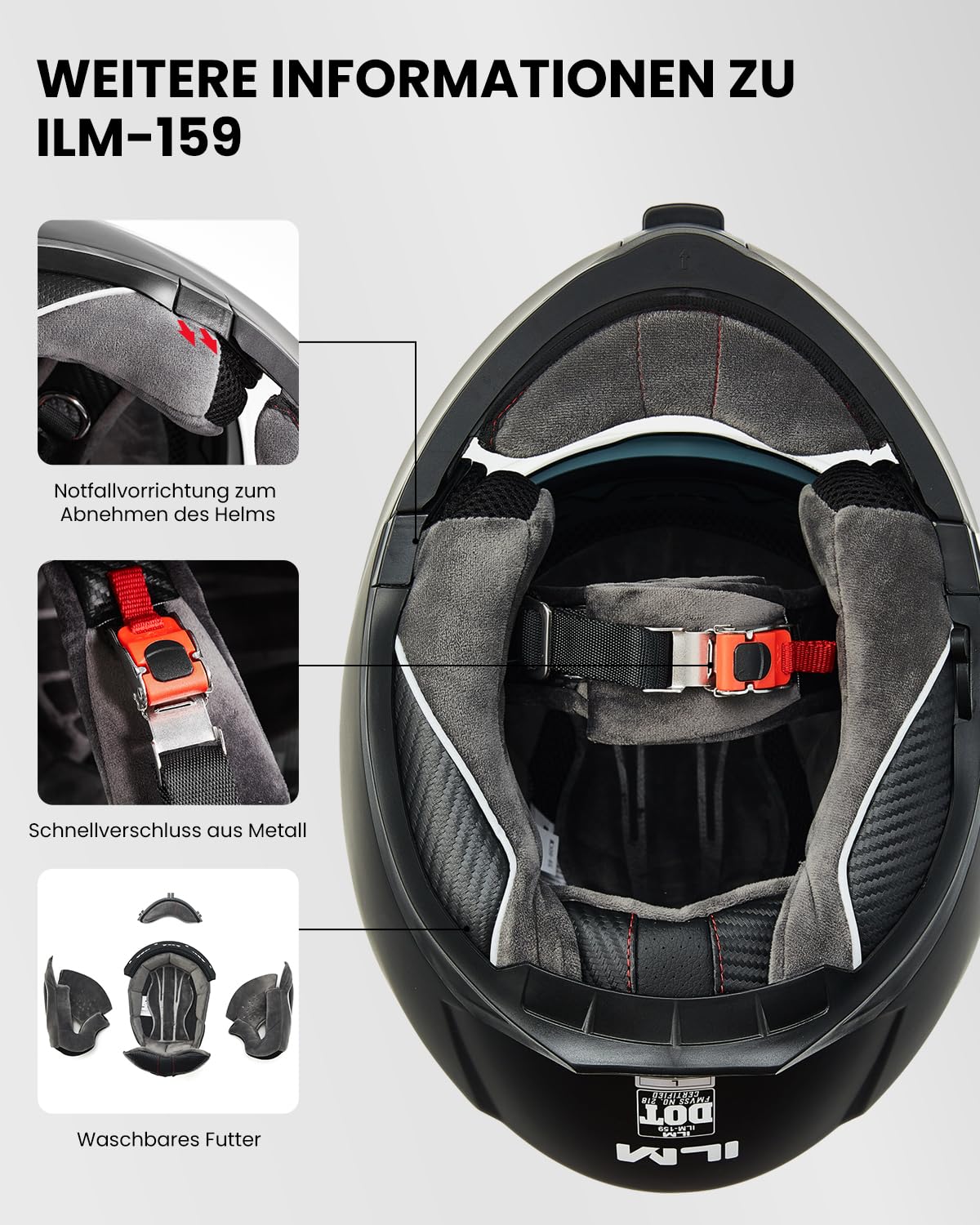 ILM Motorradhelm Klapphelm Integralhelm Doppelvisier ECE22.06 Modell 159