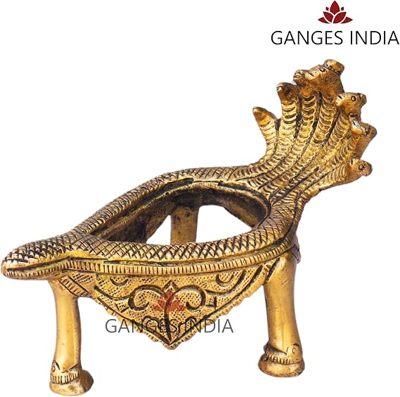 Shaligram Brass Stand Shankh Stand with Sheshnaag Brass Statue, Traditional Decorative Shankh Holder for Home Pooja (Shaligram Stand)