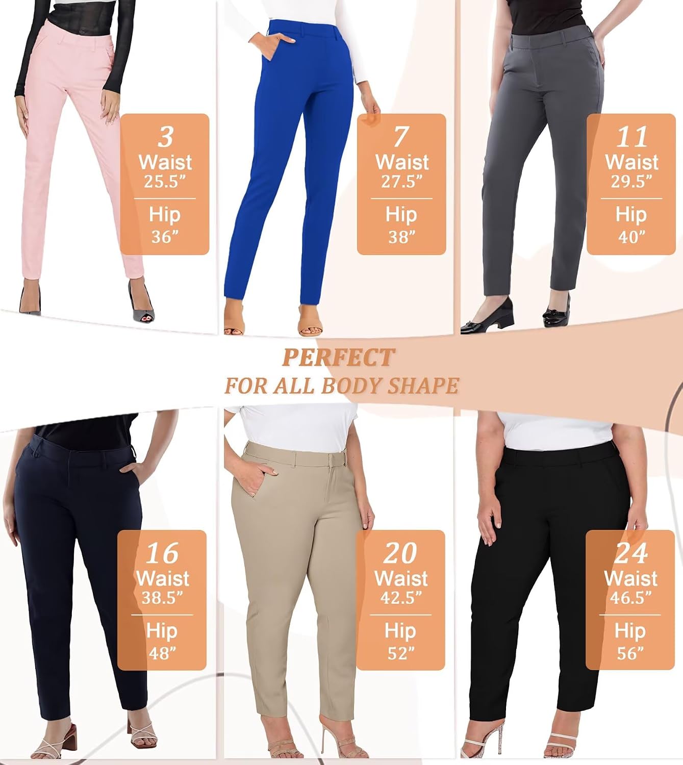 Hybrid & Company Women's Stretch Chino Pants | Super comfy stretch fabric, flat front design, tailored fit, suitable for office, work, casual wear, and everyday comfort