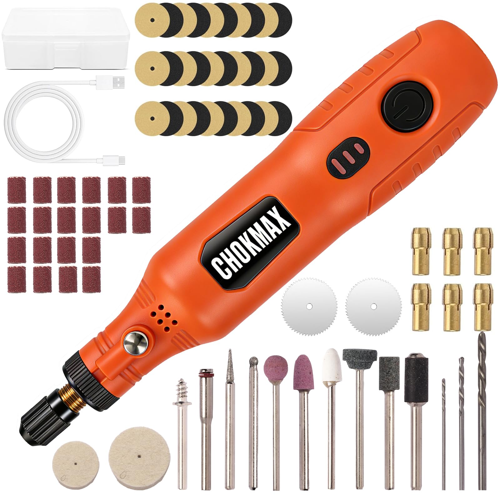 CHOKMAX Cordless Rotary Tool, 3-Speed Front Working Light Grinder