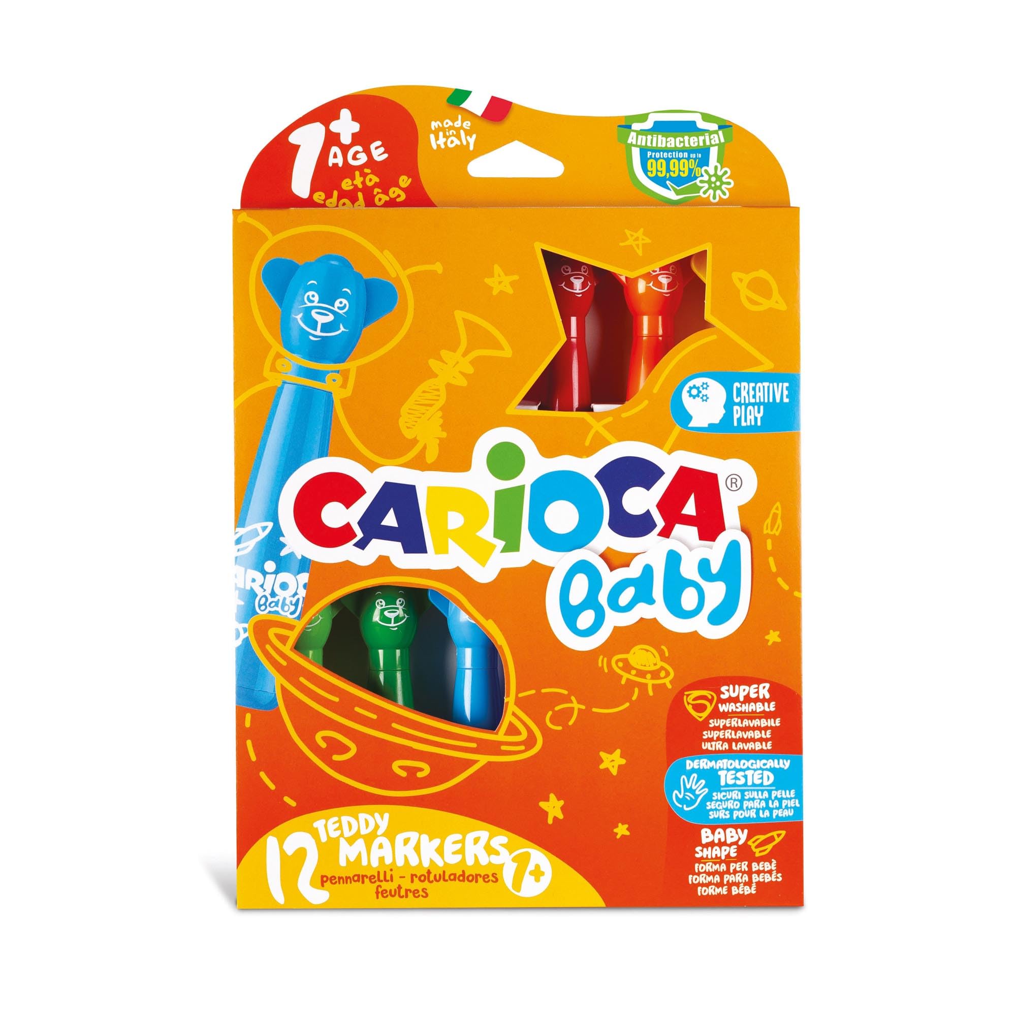 Carioca- Teddy Marker 1+ Rotuladores, dibujos animados, Color surtido, 12 unità (confezione da 1) (C4742816)