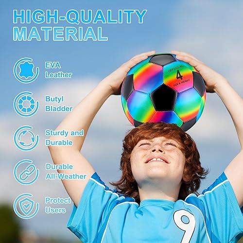 Miniatura 4 de Retisee 2 pelotas de fútbol arcoíris tamaño oficial para niños, jóvenes y adolescentes con bomba cosida a máquina, pelota inflable de fútbol para