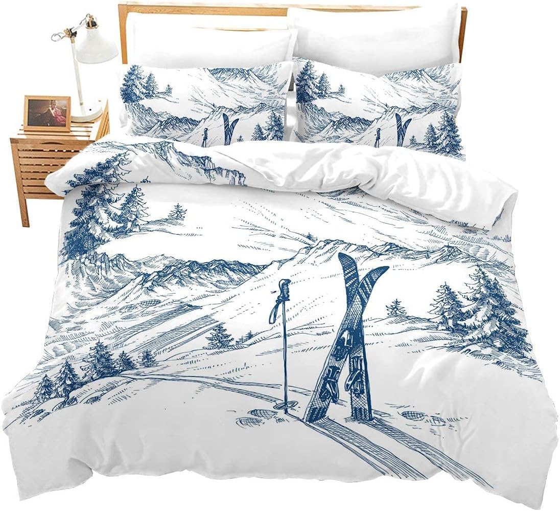 Housse de couette ski 200x200 cm parure de lit 2 personnes imprimée