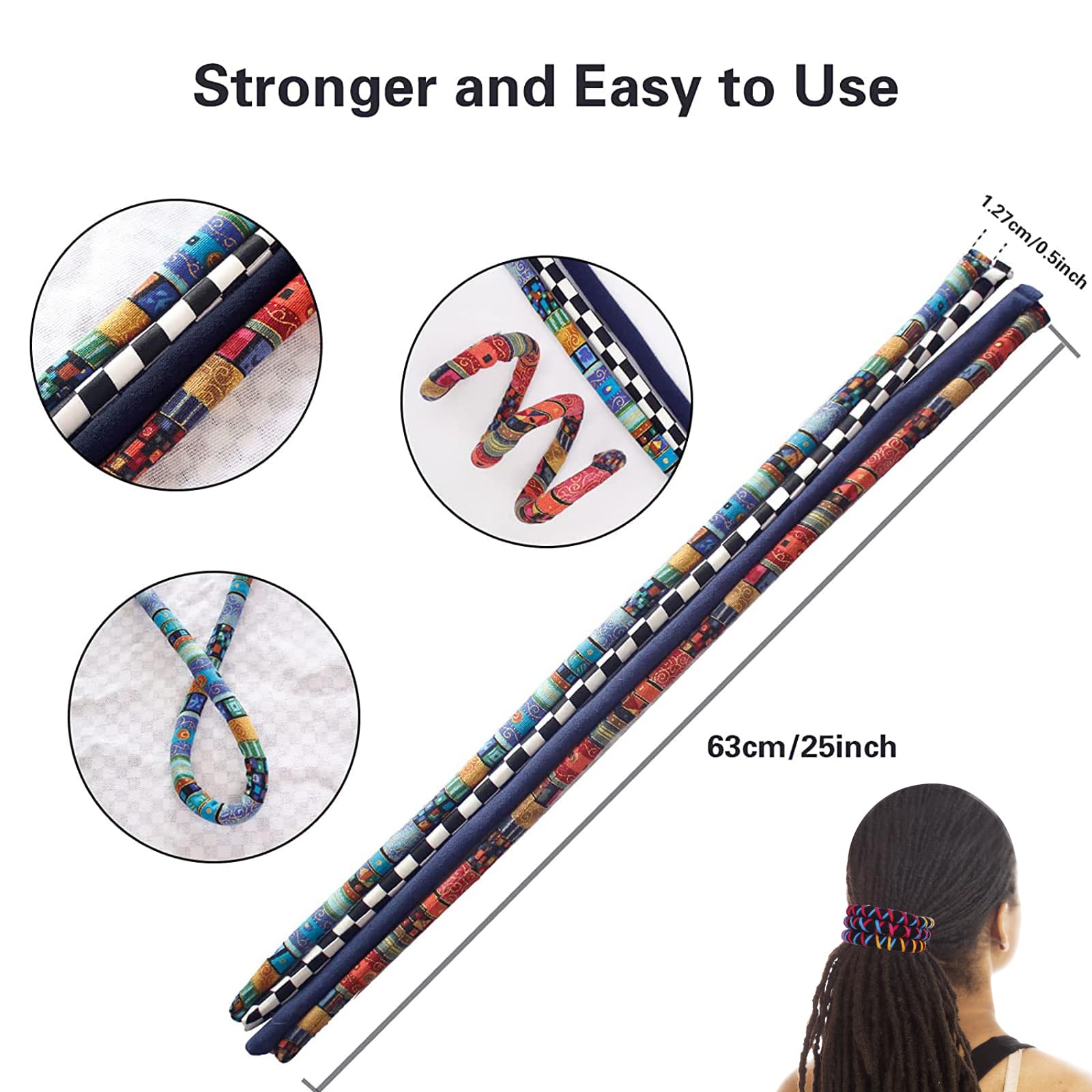 Spiral Lock Hair Tie Dreadlock Accessory Bendable Hair Ties for Women and Men Ponytail Holders Colorful Dreadlock Hair Tie Long Dreads Thick Curly Hair Holder (Rainbow) - Image 2