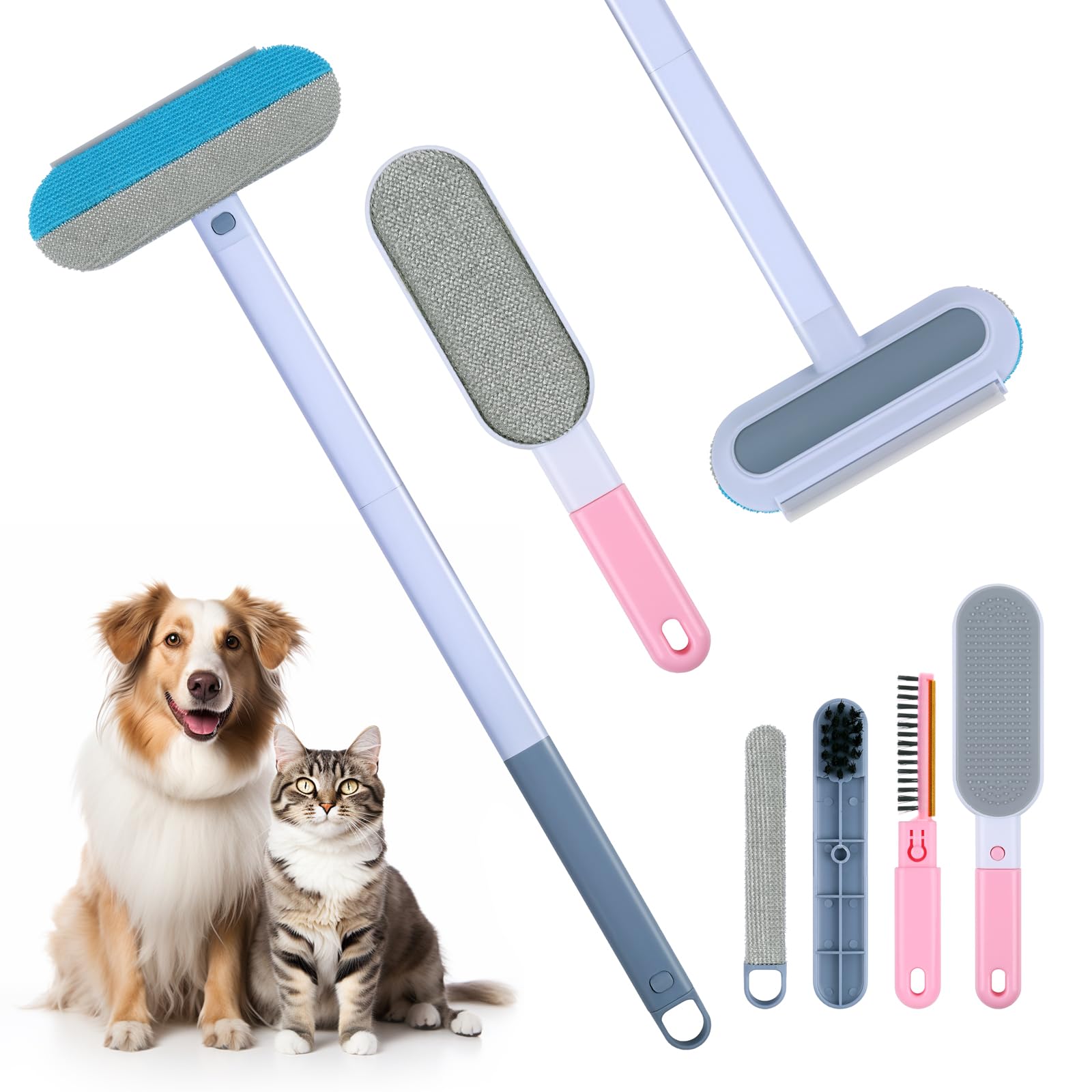 FICOFISE 2 Stück 4-in-1 Tierhaarentferner – Katzenhaarentferner & Fusselbürste Tierhaare, für Lange & Kurze Haare mit Kleiner Bürste – für Hunde, Katzen, Kleidung, Teppiche & Sofa