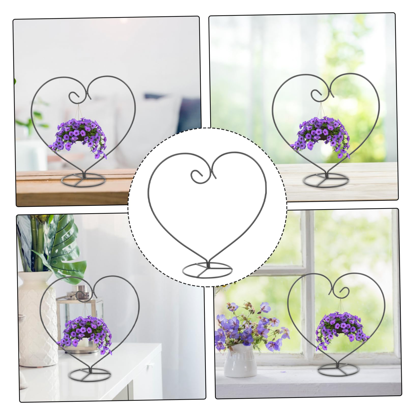 STOBAZA 6pièces Support Décoratif Fer Forme De Cœur Pour Suspensions Verre Terrarium Et Plantes Aériennes Support Élégant Pour Décorations De Mariage Et Maison Noir