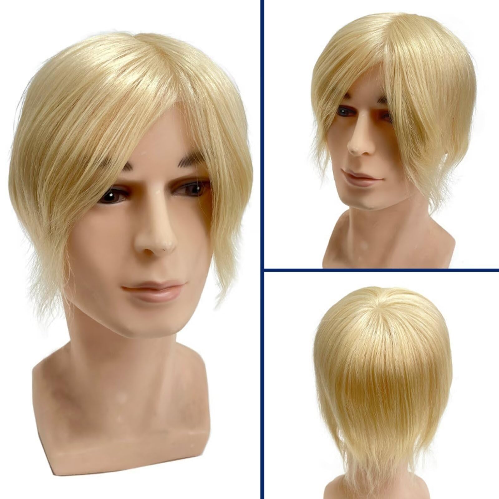 RUNRAYAY Toupee for Men Men Hair Pieces Mens Toupee Prosthesis Replacement System 100% European Real Human Hair Mens Hairpieces Hair System 16X21Cm Soft Thin Skin Pu (#613 Blonde) - Image 3