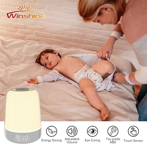 Miniatura 5 de Winshine - Lámpara de noche táctil con simulación del amanecer, reloj despertador con alarma, lámpara de mesa con brillo regulable de 3 vías, color