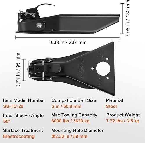 Miniatura 7 de VEVOR Acoplador de remolque con marco A, se adapta a un tamaño de bola de enganche de 2 pulgadas, capacidad de remolque de 8000 libras, acoplador de
