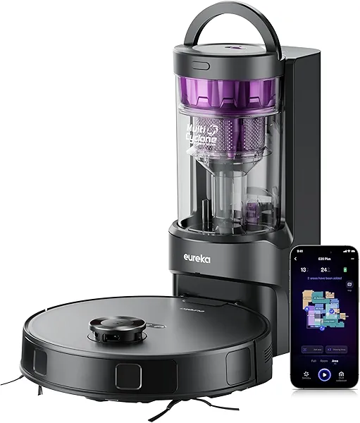 Eureka E20 Plus Robot Vacuum and Mop Combo, Robot Vacuum Cleaner with Bagless Self Emptying Station, 45-Day Capacity 8000Pa Suction and Anti Hair-Tangling Brush App Control LiDAR Navigation 