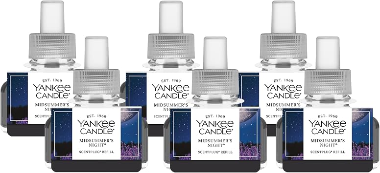 Yankee Candle ScentPlug Refill for Plug in Air Fresheners, Scented Oil Refills, Long Lasting Home Fragrance, Midsummers Night (Pack of 6)