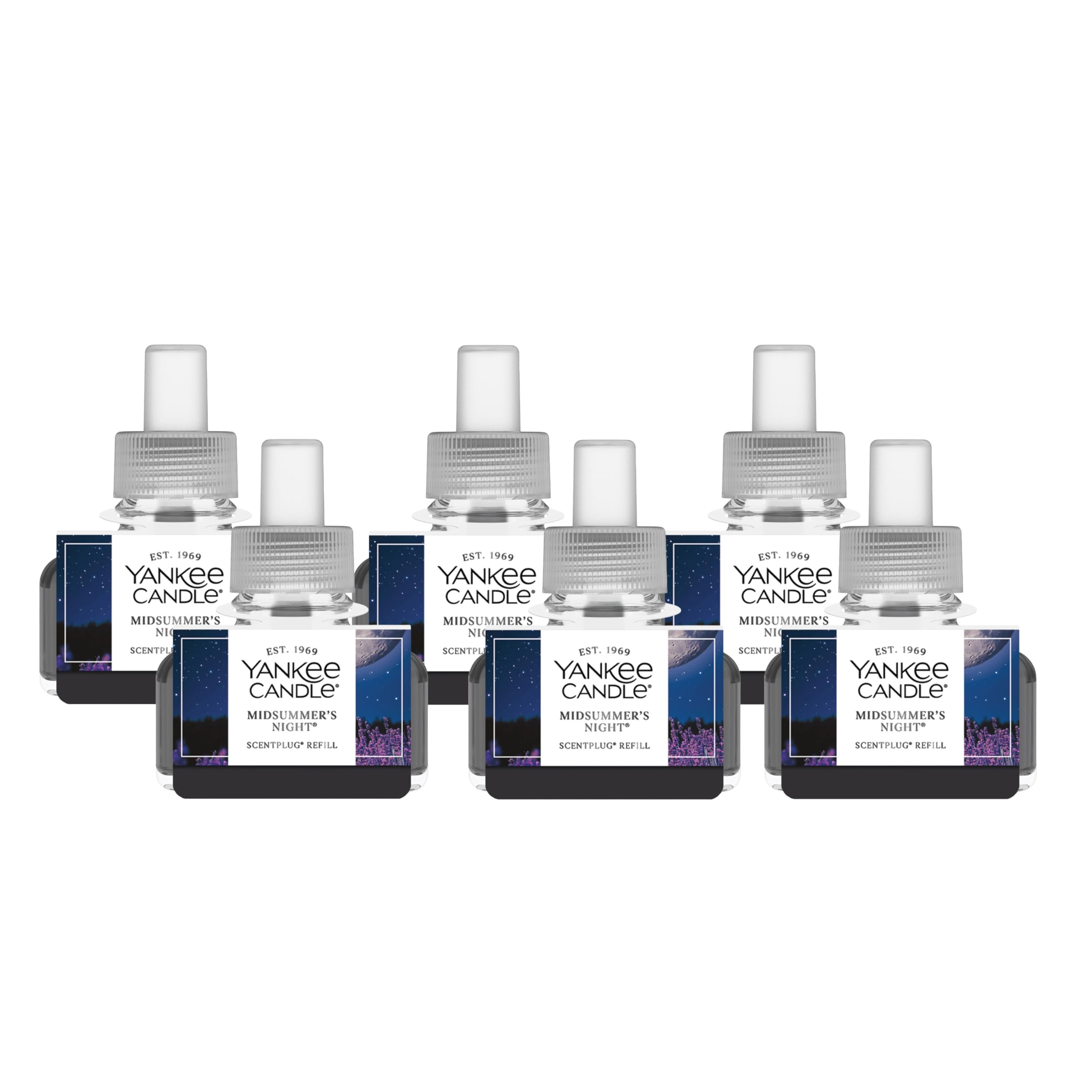 Yankee Candle ScentPlug Refill for Plug in Air Fresheners, Scented Oil Refills, Long Lasting Home Fragrance, Midsummer’s Night (Pack of 6)