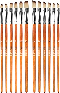 Himmlfel pinceaux Plats et pinceaux angulaires, 12 pièces pinceaux pour de Nombreux Besoins en Peinture, pour Peinture Acrylique, Aquarelle, Huile et Gouache