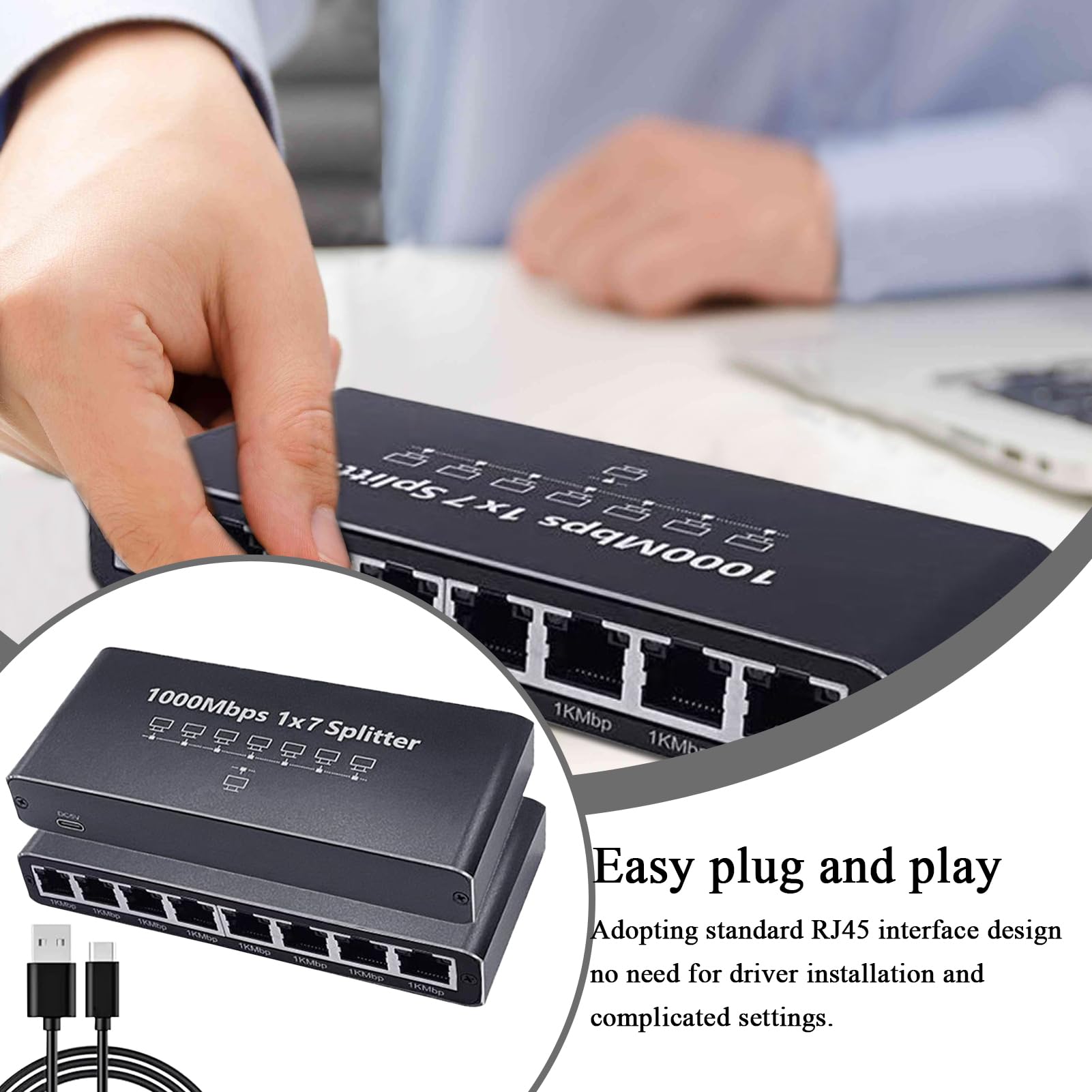 Hub Réseau | Extendeur Gigabit Ethernet 8 Ports | Adaptateur Plug and Play