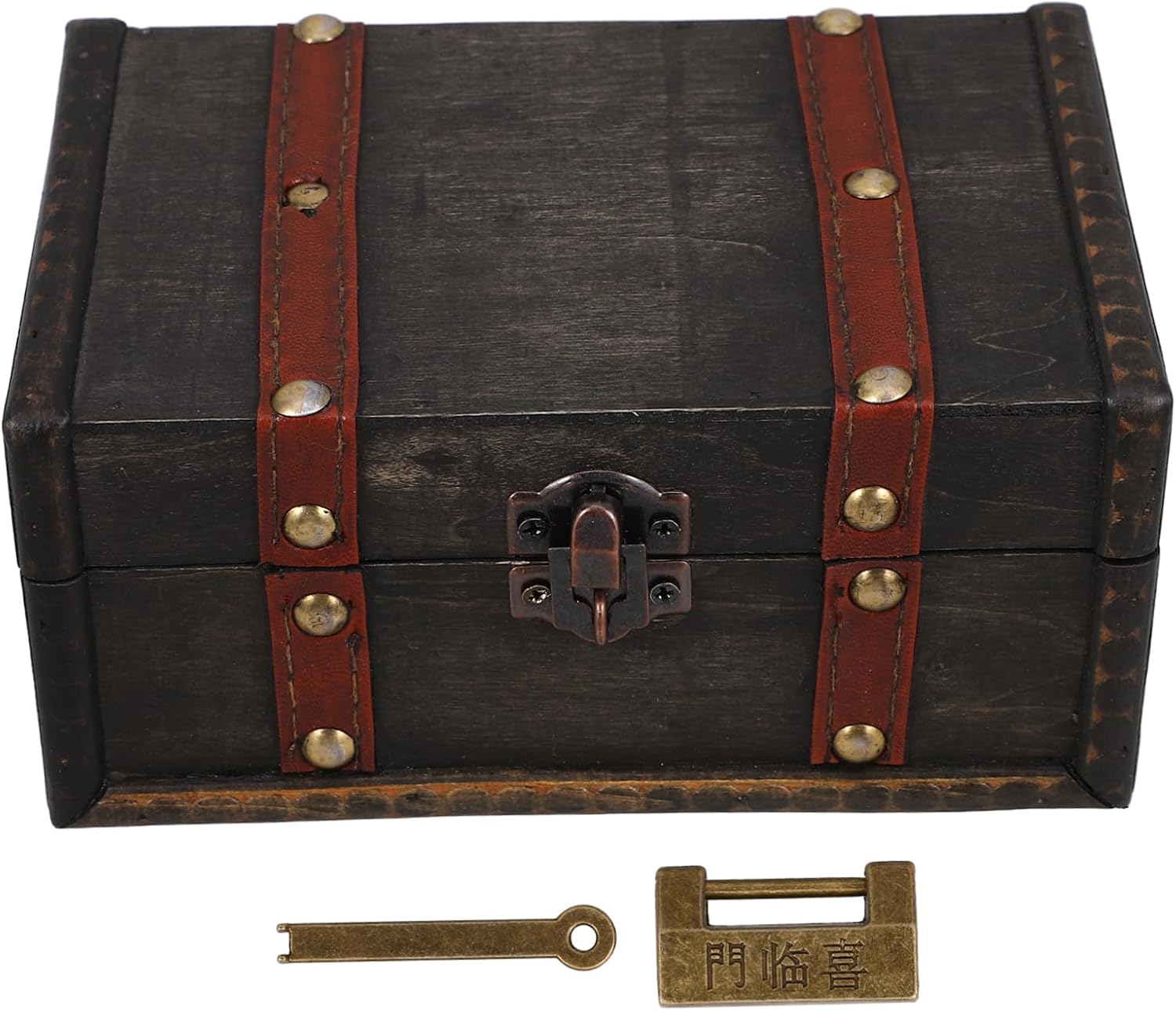 COLLBATH Vintage Wooden Treasure Chest with Lock Decorative Storage Box for Jewelry and Keepsakes Small Rustic Organizer for Home and Office Charming Vintage Design