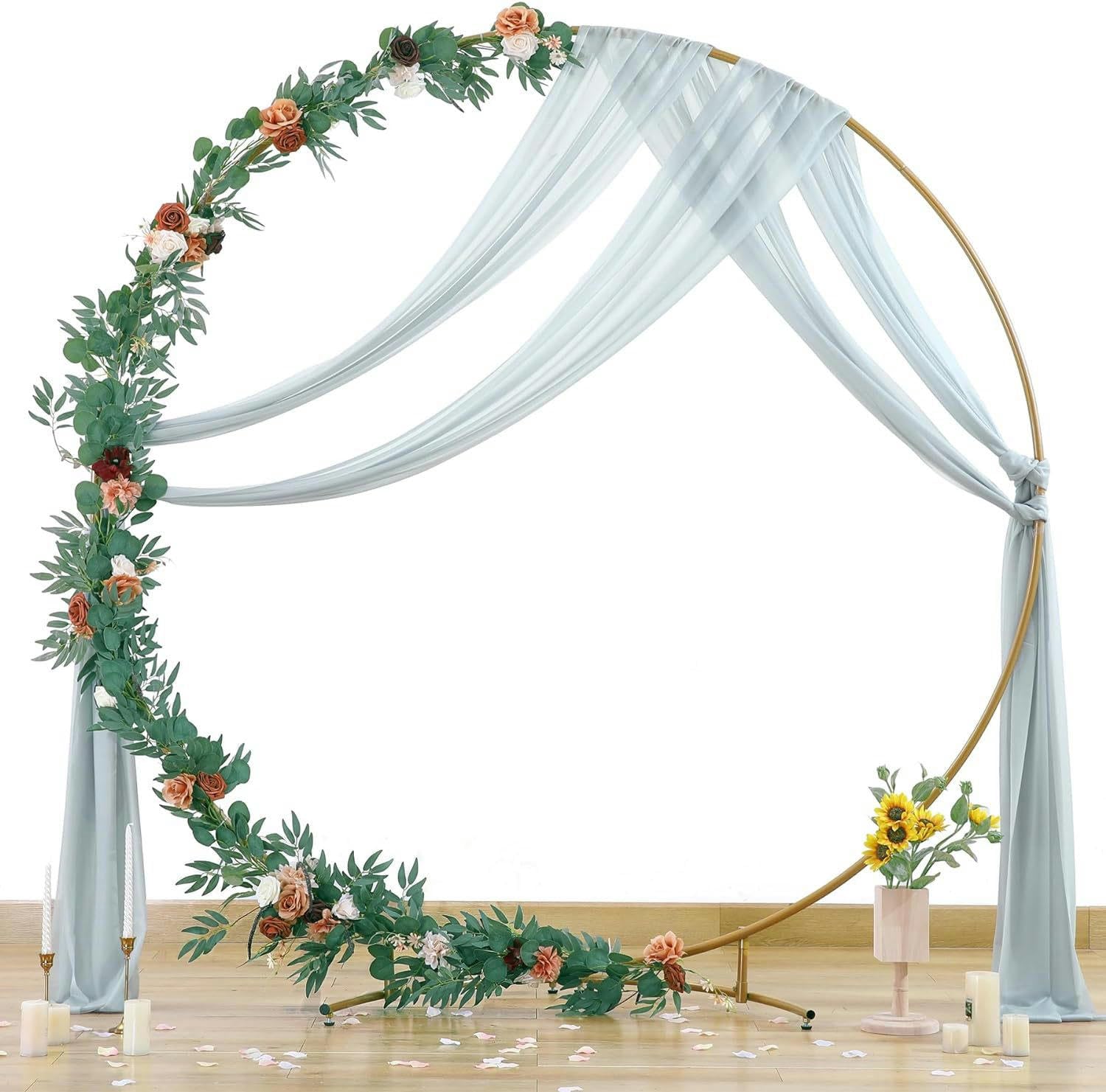NANZU 75 * 300/600 CM 2 pièces/Ensemble Or Arc de Mariage drapé Tissu en Mousseline de Soie Arc Rideaux pour fête en Plein air décor de Mariage Chemin de Table Rideau Transparent